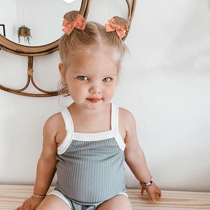 Niceye Baby Hair Clips - 24 Pcs Fully Lined Hair Bow Clips for Fine Hair Cotton Tiny Hair Barrettes for Infants, Toddlers
