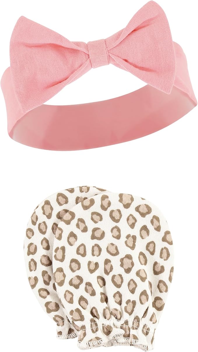Hudson Baby Baby Girls' Cotton Headband and Scratch Mitten Set