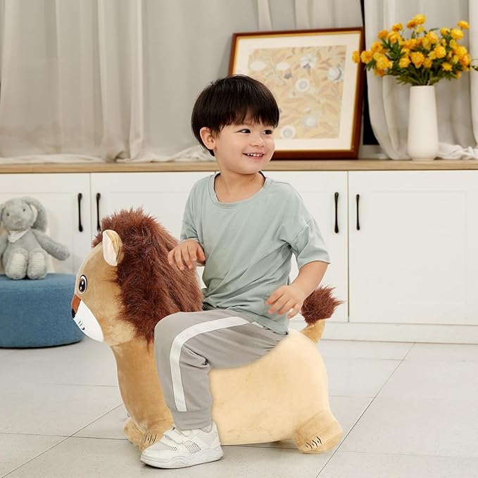 INPANY Kids Bouncy Lion Hopper Toys for 2 Year Old Boy, Plush Toddlers Inflatable Animal Hopping Horse 3 4