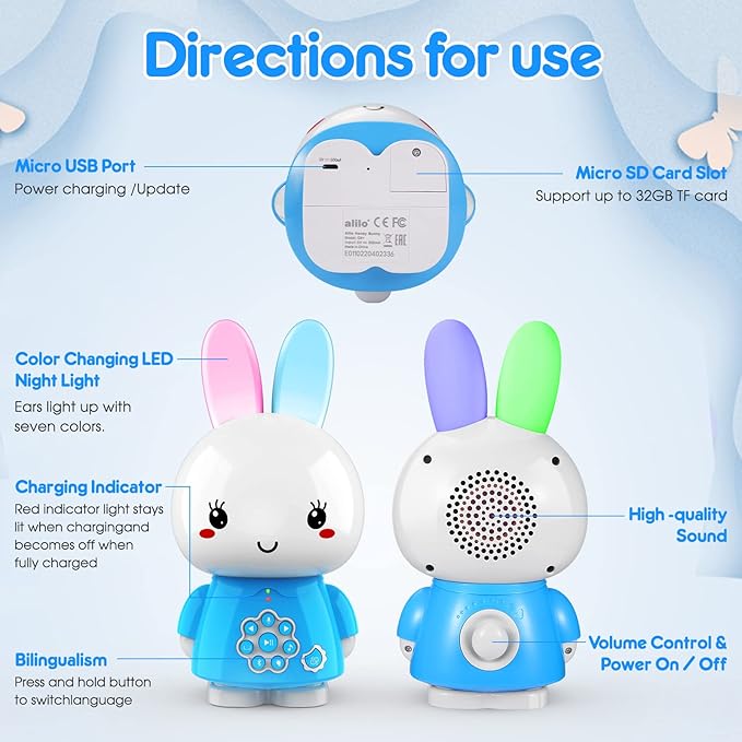 Huggable Audio Player, Early Learning Educational Toy Chinese and English Bilingual Story Machine 10+ Months