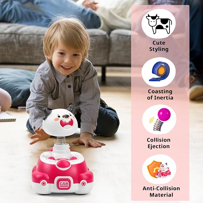 Impact Bounce Wobbly Head Animal Car Toys Friction Push and