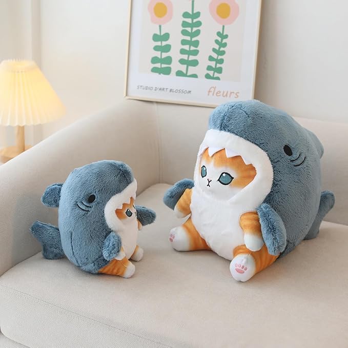 Shark Cat Plush Toy, Cute Fried Shrimp Shark Stuffed Animals Doll (8inch, Blue
