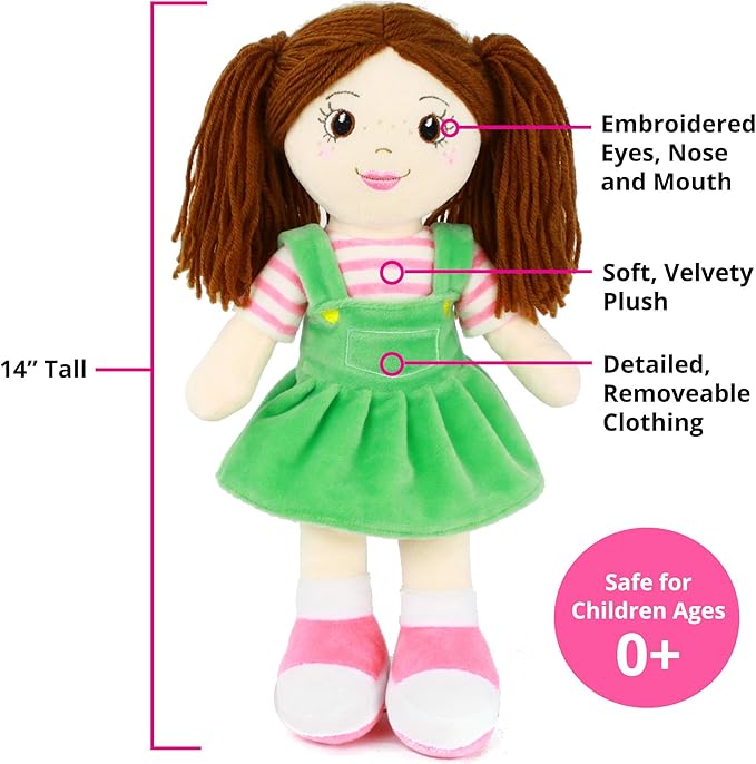 Playtime by Eimmie 14” Soft Baby Doll - Plush Rag Dolls for 2 Year Old Girls & Boys, Toddler & Infants 3pc Set