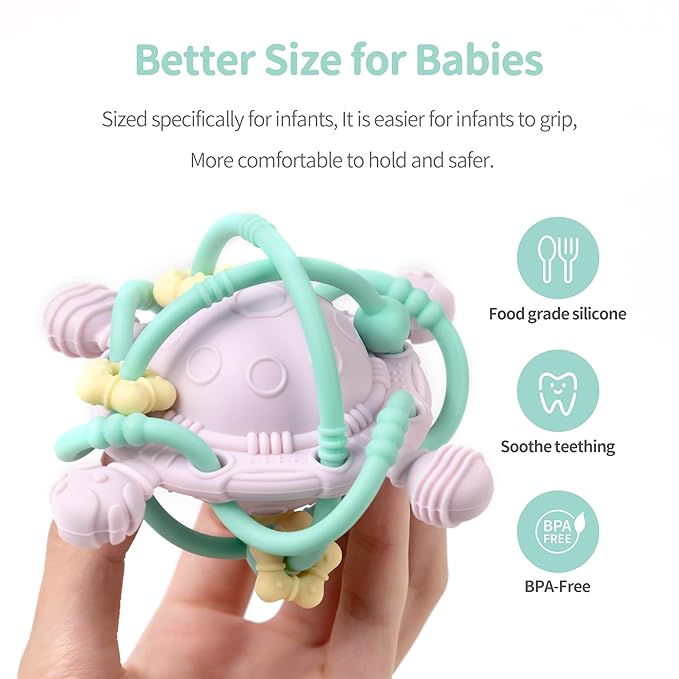 Baby Teething Toy - Teether Ball with Rattle