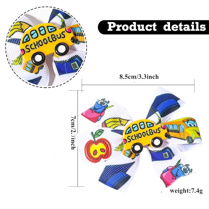 2Packs Back to School Bow Hair Clips School Bus Hair