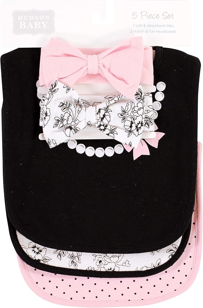 Hudson Baby Unisex BabyCotton Bib and Headband or Caps Set