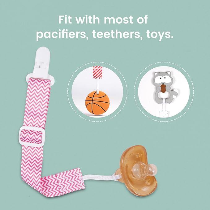 Baby Pacifier Clip with Adjustable Length Buckle,Paci Leash Binky Clips for Baby Boys and Girls 6 Gift