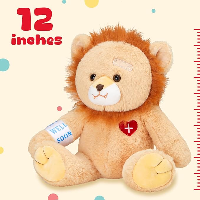Houwsbaby 12" Get Well Soon Lion Stuffed Animal,Brown Get Well Soon Lion Plush Toy