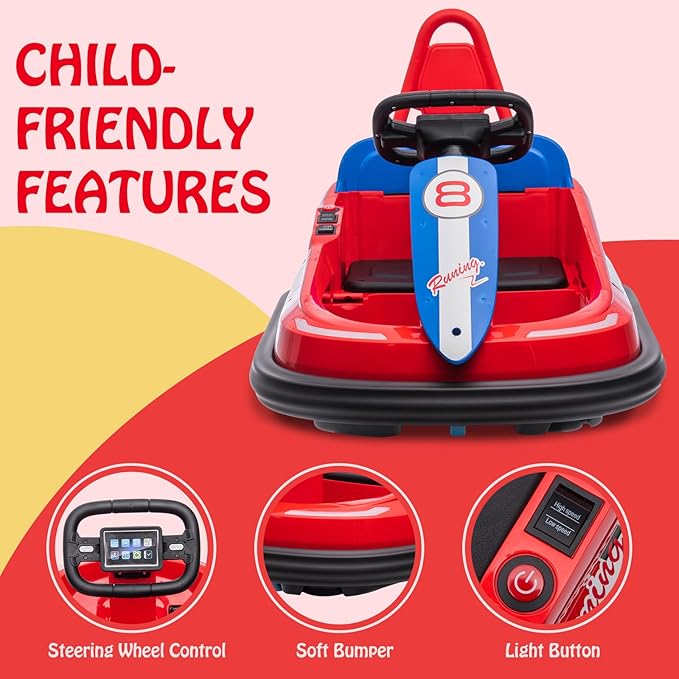 Hetoy Bumper Car for Toddlers, 6V Electric Ride On Toys for Kids 1.9 MPH 360 Degree 2-Speeds, Lights, 2-6 Years,
