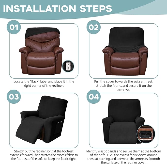 Recliner Chair Cover Lazy Boy Recliner Covers Recliner Covers for Recliner Chair 1 Piece Furniture Protector Prevent wear and pet Hair(Recliner,Black)