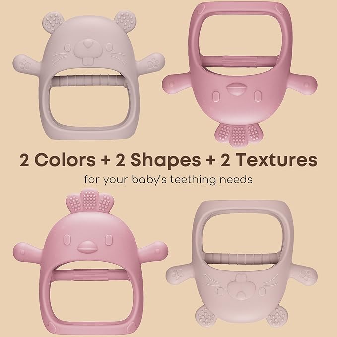 2 Packs Baby Teething Toys Silicone Teething Mittens for Infants 3 Months+, Never Drop & Easy to Hold Teethers