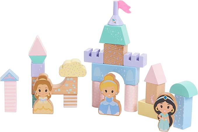Disney Wooden Toys Princess Castle Block Set, 25-Pieces Include Cinderella 18 Month