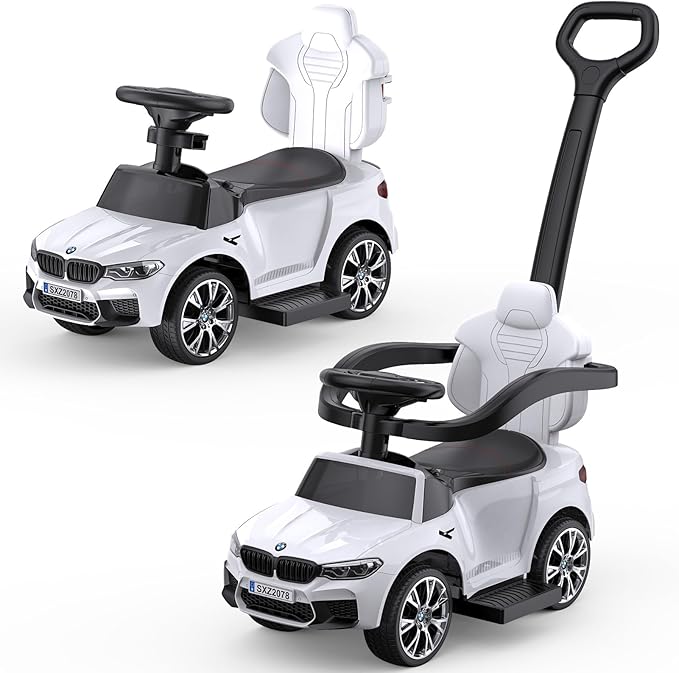 Hetoy Push Cars for Toddlers 1-3 Boys Girls,4-in-1 Ride On Cars Licensed BMW with Horn, Music