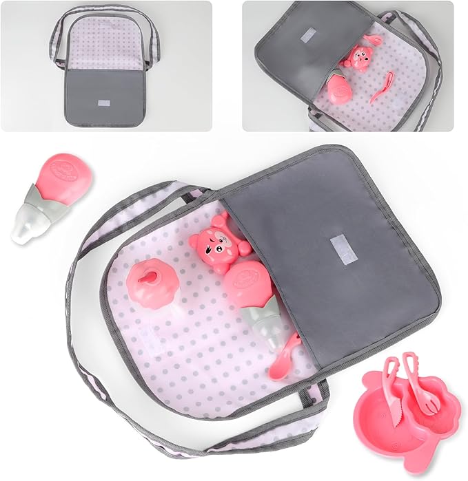 deAO Baby Doll Stroller Crib Bed Nursery Role Play Set Baby Doll with Accessories and Play Mat,Travel Cot
