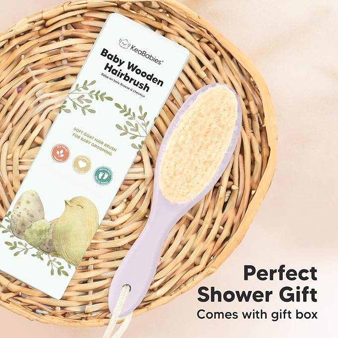 KeaBabies Baby Hair Brush with Soft Goat Bristles, Cradle Cap Brush