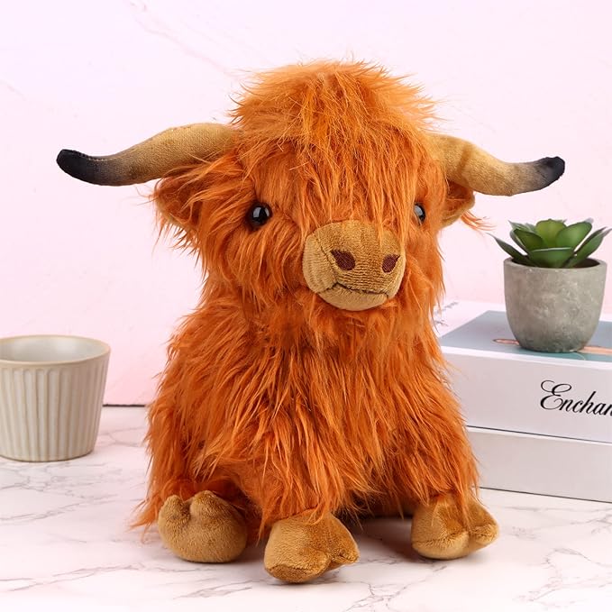 Highland Cow Stuffed Animals Plush Toy Fluffy Bull Animal Doll 10 inch