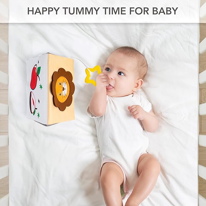 SYNARRY Tummy Time Mirror, Soft Book w/Large Stimulating Baby Safe Mirror 3D Activity 0 3 6 9