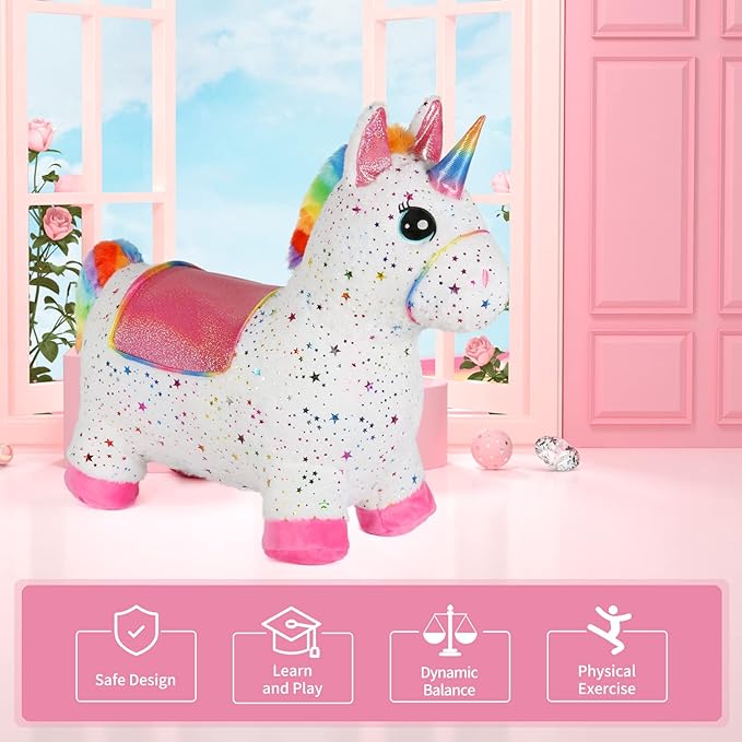 INPANY Bouncy Unicorn Bouncy Horse for Toddlers- Bouncy Animals for Toddlers, Birthday Gift Toys for 2 3,4,5 Year