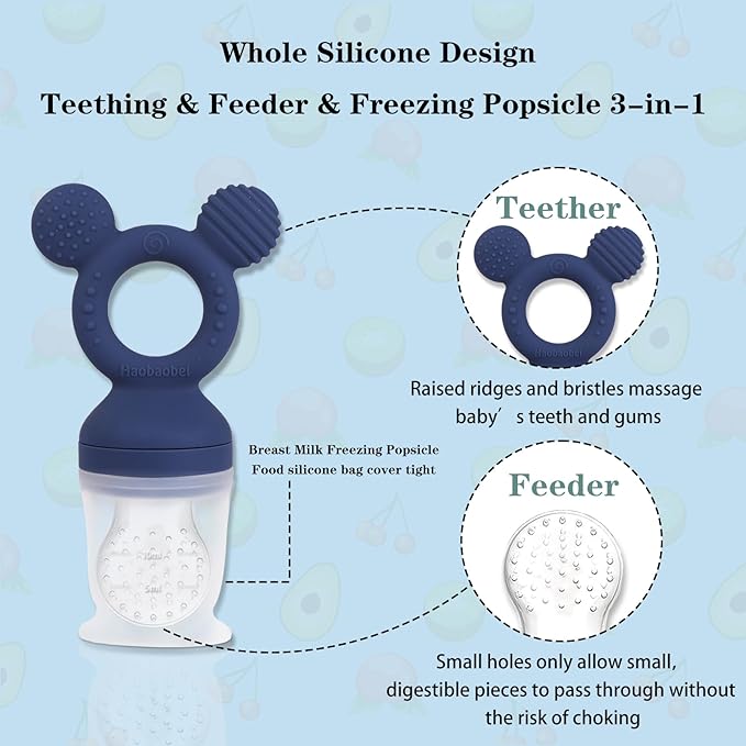 Baby Fruit Feeder, Frozen Teething Toys for Babies 4 Extra 2-Pack (Blue