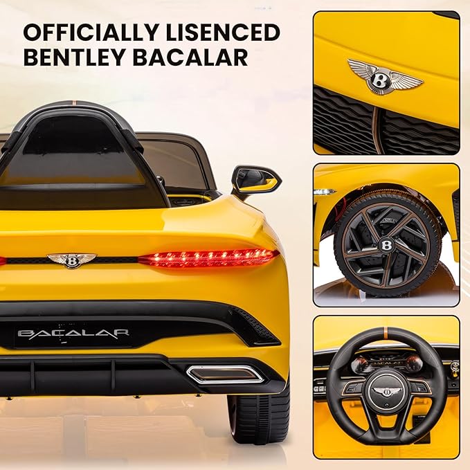 Hetoy 12V Kids Ride On Car, Licensed Bentley Bacalar Electric Vehicles w/Parent Remote Control 3 Speeds,