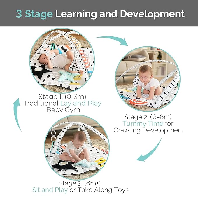 LADIDA Tummy Time Mat, Stage Based Baby Play Gym 12 Toys,