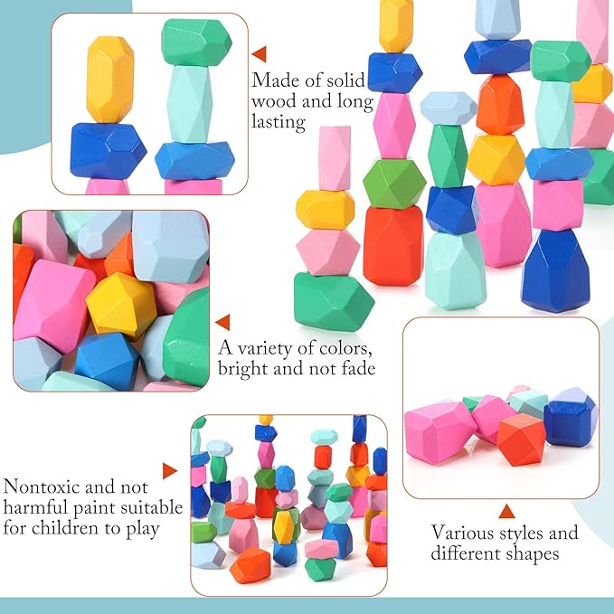 60 Pcs Stacking Rocks Montessori Toys for 1+ Year Old