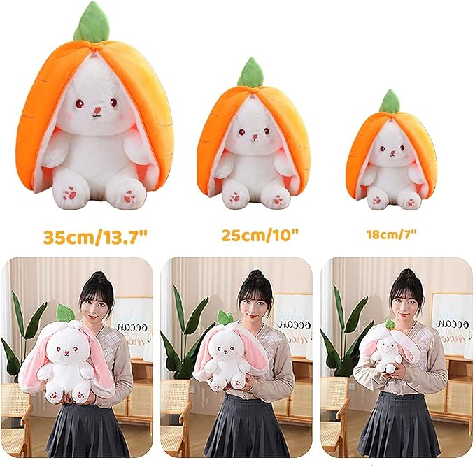 MIAODAM Cuddly Bunny Stuffed Animal, Kawaii Squishy Cute Easter Bunny Plush Turn Into Rabbit Fruit Doll Carrot Strawberry Pillow 10inch)