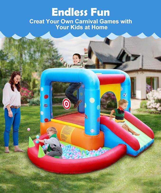 Step4Fun Inflatable Bounce House, Kids Castle Slide Bouncer for Children Jumping Outdoor and Indoor Party Gifts(112 x 98 x 65”)
