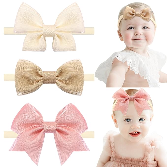 Soft Stretchy Nylon Headbands Handmade Hair Bands for Baby Girls Newborn Infant Toddler竊뉰eige"