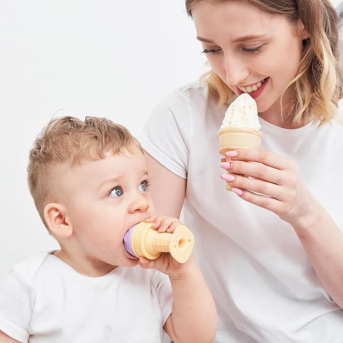 Smily Mia Baby Freezable Teething Toys for Teething Relief, Baby Ice Cream Cone Teether for 6-12Months