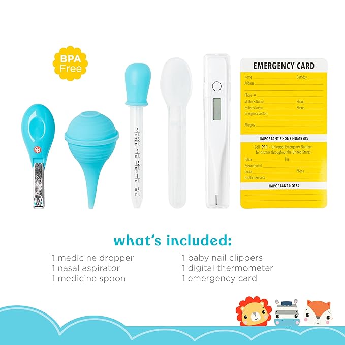 Fisher-Price 6-Piece Baby Healthcare Kit, Newborn Essentials, Baby Gift Set, Includes Medicine Dispensers, Aspirator, Baby Nail Clippers, Baby Thermometer