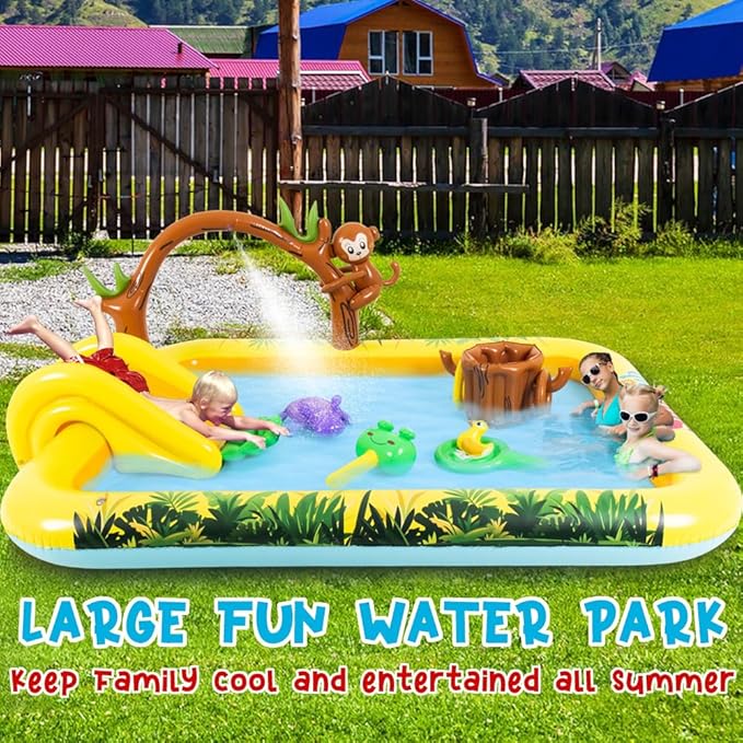 Inflatable Play Center, Inflatable Swimming Pool Cartoon Animals Sprinker Toy with Base Pool