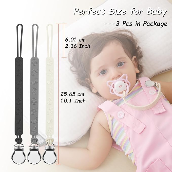 Silicone Pacifier Clip, Seposeve Pack of 3 Baby Pacifier Teether Clip with 4 Texture