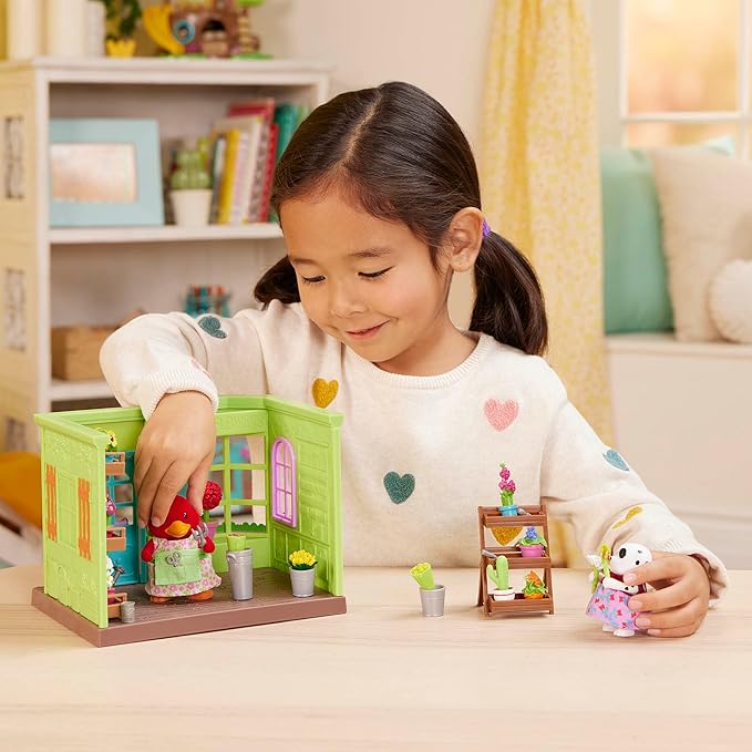 Li'l Woodzeez – Li'l Petals Flower Shop 29Pcs Dollhouse 2 Posable 1 Storybook 3+