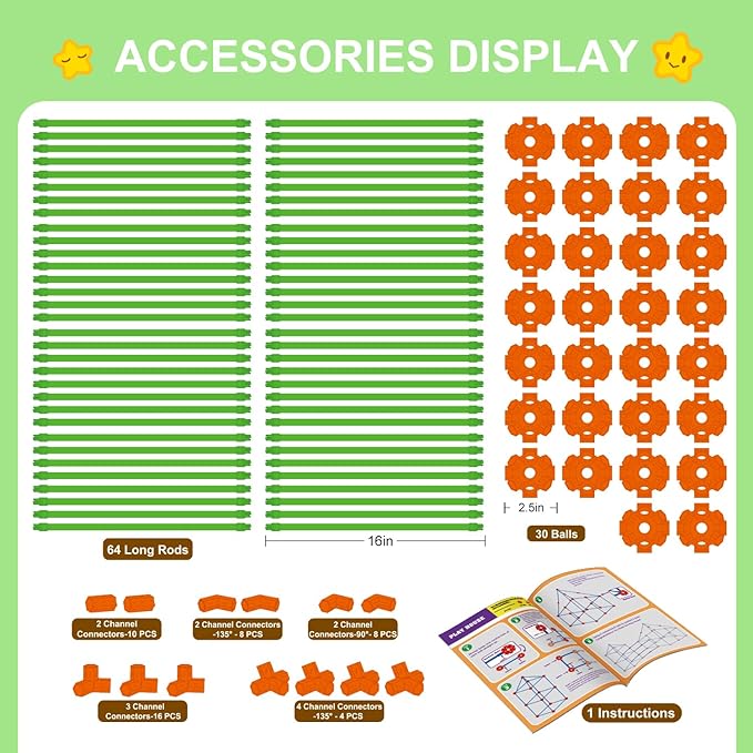 Fort Building Kit for Kids,STEM Construction Toys 3 4 5 6 7 8 9 10 11 12 Activity,140 Pcs,Orange