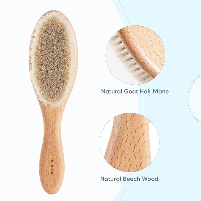 Baby Hair Brush and Comb Set for Newborns & Toddlers - Wooden Baby Brush Set With Soft Goat Bristle and Toddler Comb, Ideal for Cradle Cap