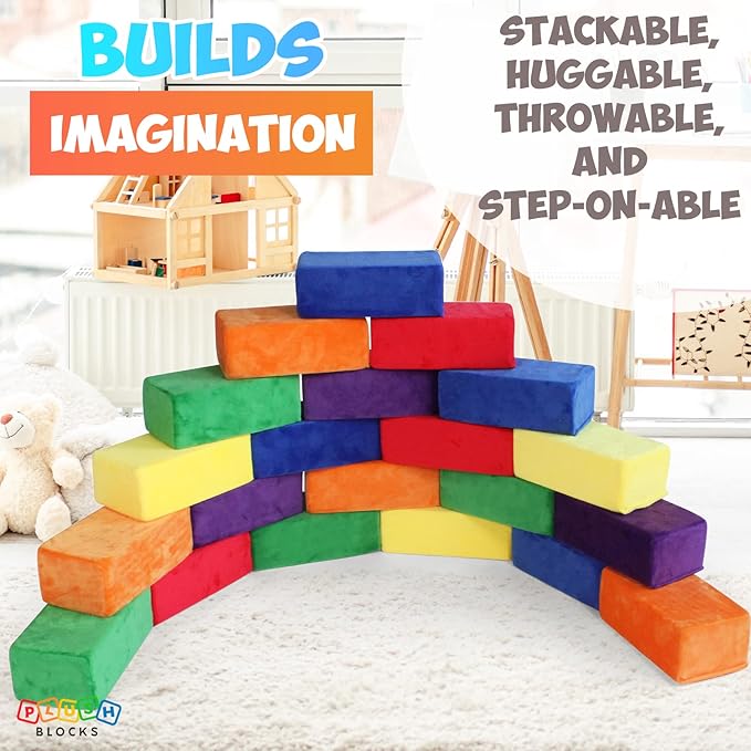 The Original Premium Plush Building Block for Kids - Certified Safe Foam Blocks in Luxuriously Soft Fabric Covers 24 (Classic