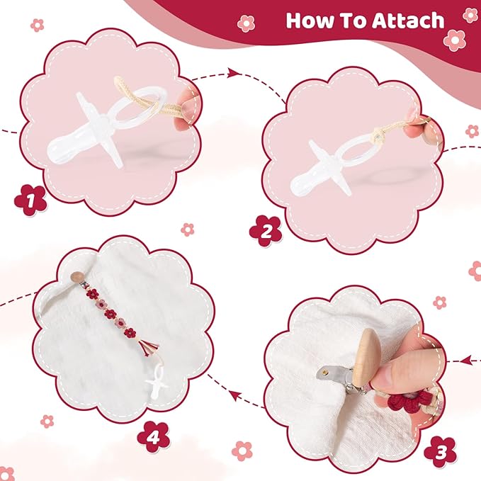 Pacifier Clip for Boys Girls Floral Daisy Macrame Baby Paci (1pack:Red Daisy)