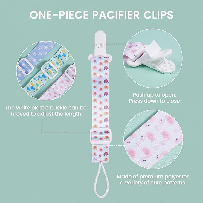 Baby Pacifier Clip with Adjustable Length Buckle,Paci Leash Binky Clips for Baby Boys and Girls 6 Gift