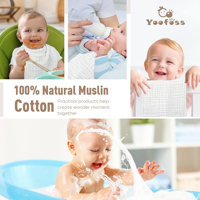 Yoofoss Muslin Burp Cloths for Baby 10 Pack 100% Cotton 20''X10'' Super