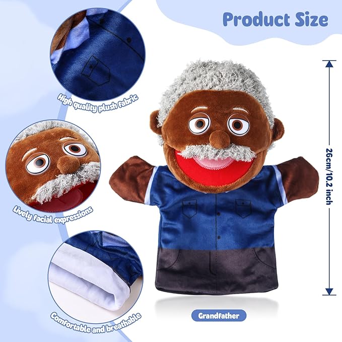 1 Pcs Family Hand Puppets 12 Inch Grandparents Mom Dad