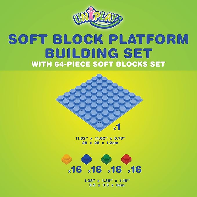 UNiPLAY Platform Soft Building Blocks — Educational Sensory Stacking Blocks, 11 x 11 Inch 3 Months (64-Piece Set)