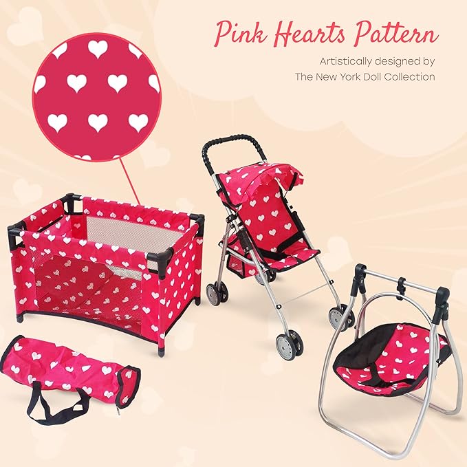 Baby Doll Accessories Set - 3-1 Baby Doll Furniture Set with Baby Doll Stroller, Baby Doll Crib 18” Doll 18" Dolls