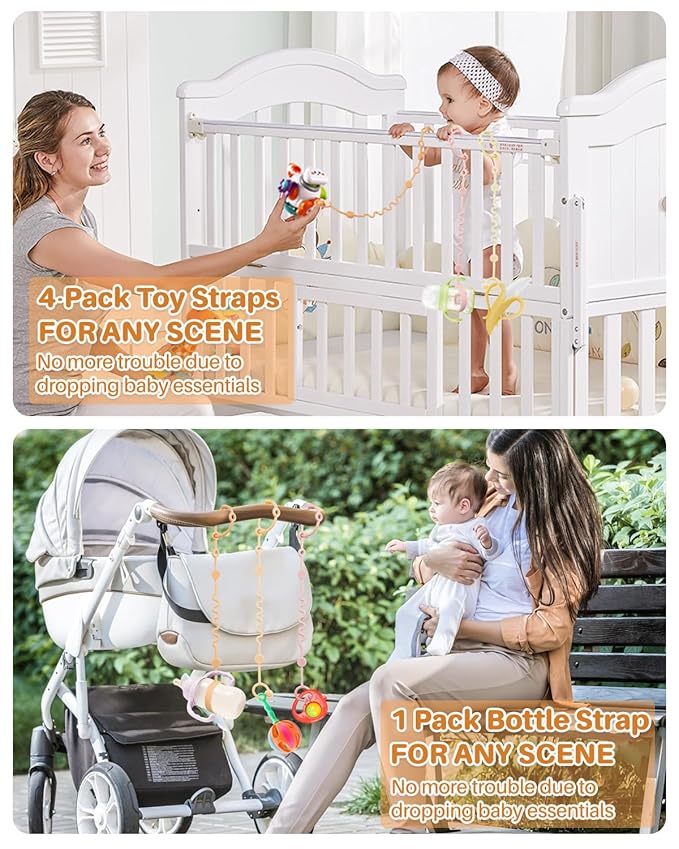 Toy Straps for Baby, Adjustable Toy Holder for Stroller Accessories (4 Pack