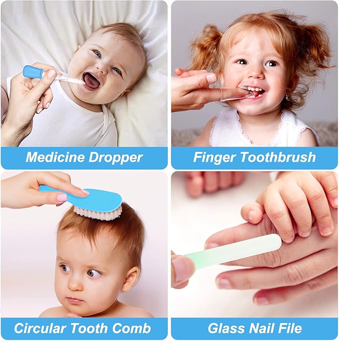 Baby Grooming Kit, Infant Safety Care Set with Hair Brush Comb Nail Clipper Nasal Aspirator
