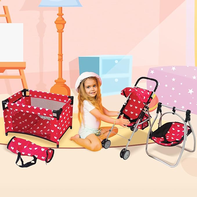 Baby Doll Accessories Set - 3-1 Baby Doll Furniture Set with Baby Doll Stroller, Baby Doll Crib 18” Doll 18" Dolls