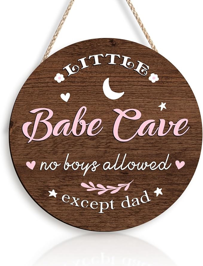 Kercan Babe Cave Door Sign Wooden Circle Baby Room Decor 12'' Round
