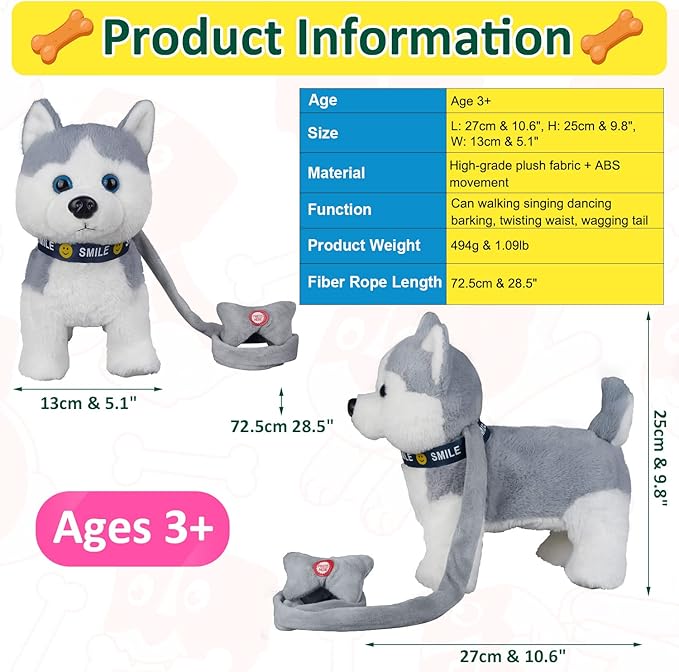 Husky Walking and Barking Puppy Dog Toy with Control Leash,Realistic