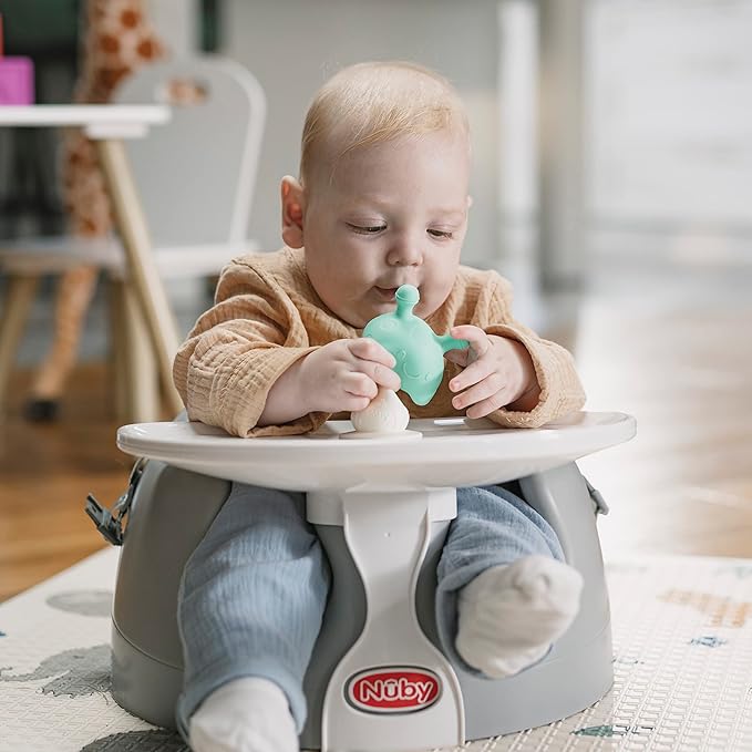 Nuby Super Soft Silicone Teether with Suction Base - Visually Stimulating and Easy to Grasp Toy for Baby Teething Relief 3+ Months
