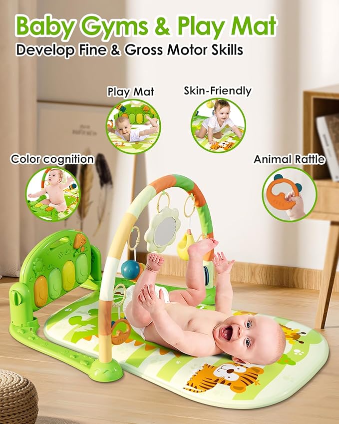 dearlomum Baby Play Mat Baby Gym,Funny Play Piano Tummy Time Baby Activity Mat with 5 Infant Sensory Baby Toys 0 to 3 6 9 12